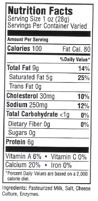 Nutrition Facts Ackawi Cheese Nutrition Facts Ackawi Cheese
